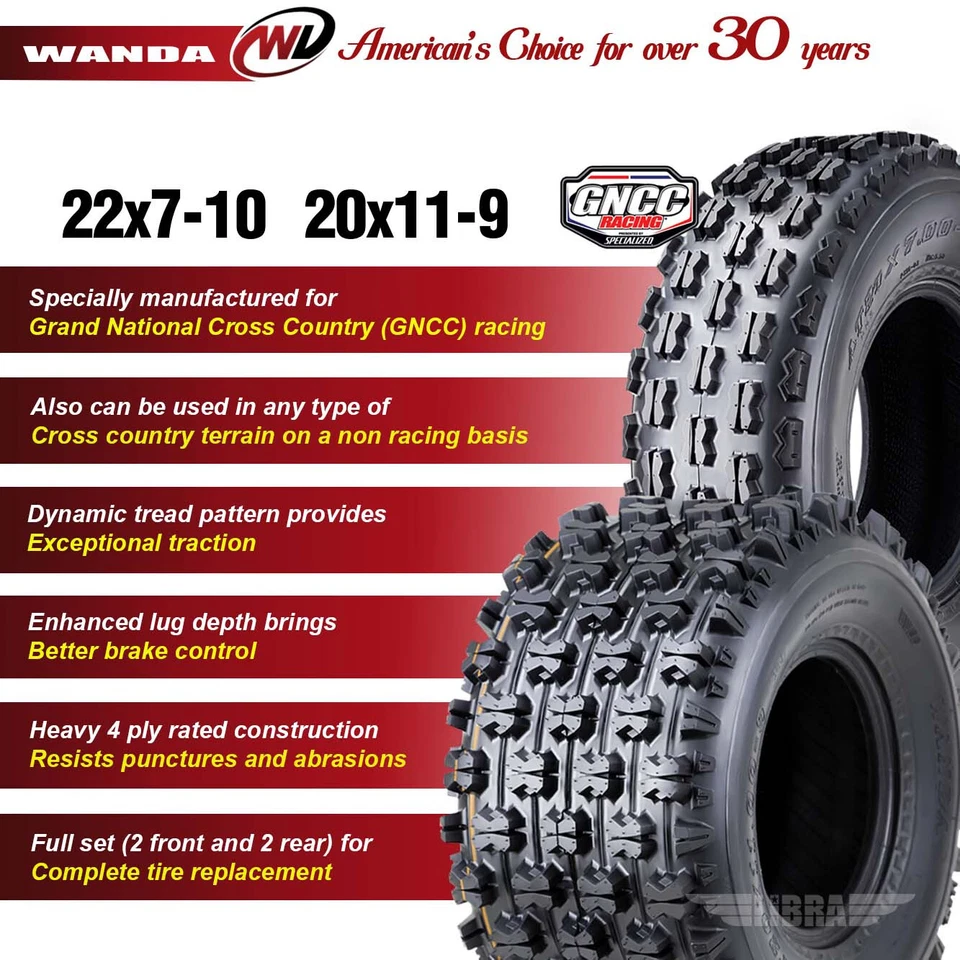Set 4 Wanda Sport ATV tires 22x7-10 & 20x11-9 GNCC Race 2006-2017 Can Am DS 250 - Image 4 of 4