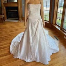 * Maggie Sottero Ivory Satin Chiffon Strapless Bridal Gown Wedding Dress Size 8
