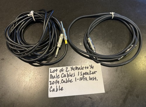 Lot Of 2 Black 1/4 Male to 1/4 Male 10 & 20 ft Cables