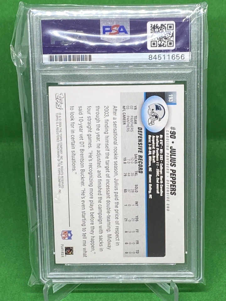 Julius Peppers 2004 Topps #193 Signed Card PSA/DNA auto autograph Panthers UNC - Image 2 of 3