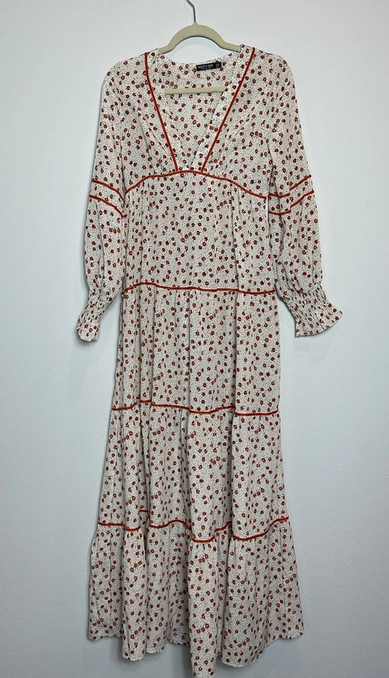 Nasty Gal растение вы видите макси платье, размер 10 Великобритании S/M глубокий v-образным вырезом цветочный - Изображение 3 из 4