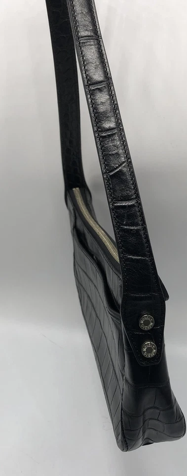 Bolso de Hombro Monsac Original Cuero Repujado Cocodrilo Negro Foto 2 de 4