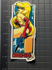 Hook-Ups Sticker Decal - Anime Girl with Gun, Retro Action Design Pin-Up