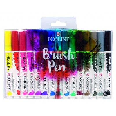 Talens Ecoline Liquid Watercolour Brush Pen Set of 15. Artists Brushpens