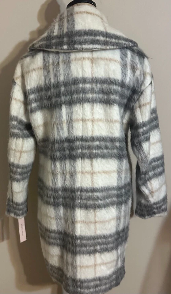 Nuevo Abrigo BCBGeneration Mujer Talla Pequeña Gris/Blanco Rayas Mezcla de Lana a Cuadros Foto 2 de 4