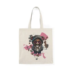 Natural Tote Shopping Bag: Urban Female Bear With Pink Shoes
