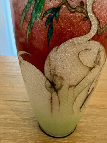 Antike große japanische Ginbari Cloisonne Vase mit Reihkranen & Baumdekoration - Bild 15 von 23