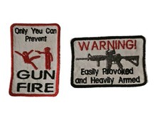 iron on sew on patches 2 Peice Set Funny Warning Sign EMBROIDERY Patch Biker