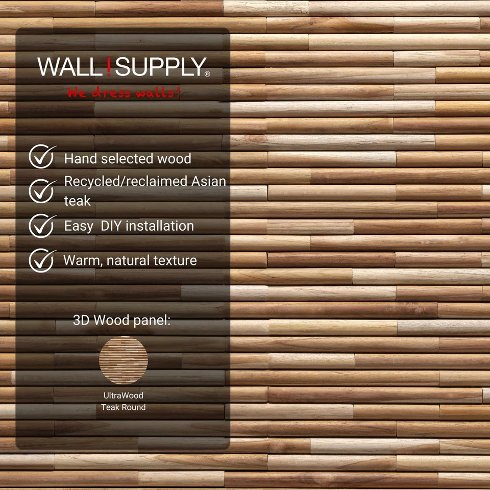UltraWood Round Reclaimed Teak Wood 3D Wall Panels - Home Decor Wallpaper Alt... - Image 4 of 4