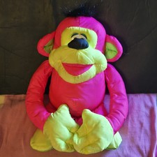 Vintage FISHER PRICE Puffalump Pink Green Nylon Plush Monkey 1994 Shake Noise