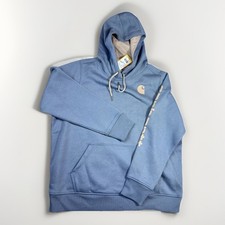 carhartt hoodie Women  s XL Blue Relaxed Fit Mid weight Logo Sleeve NWT Ts0288W