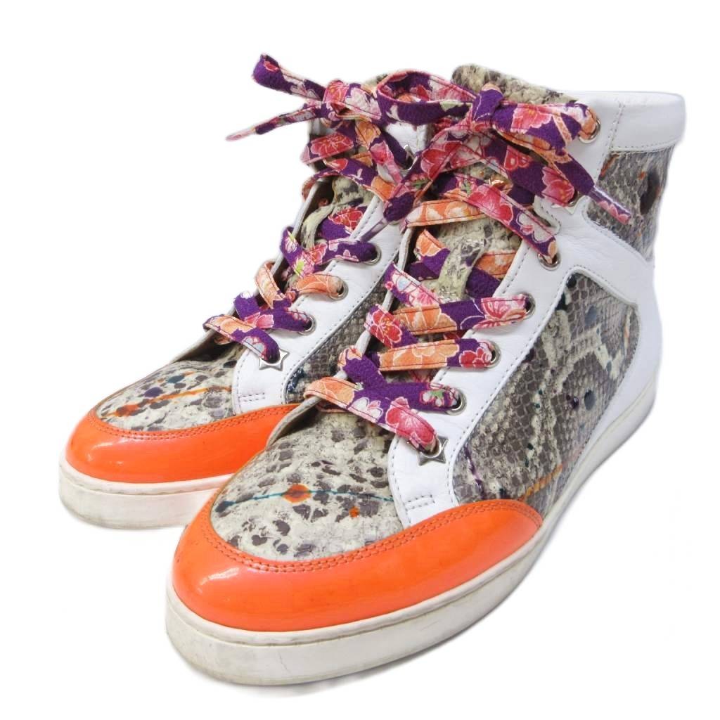 JIMMY CHOO high cut sneakers python embossed leat… - image 1