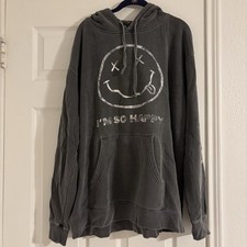 Nirvana Hoodie Sweatshirt Smiley Face Im So Happy Gray Size XL