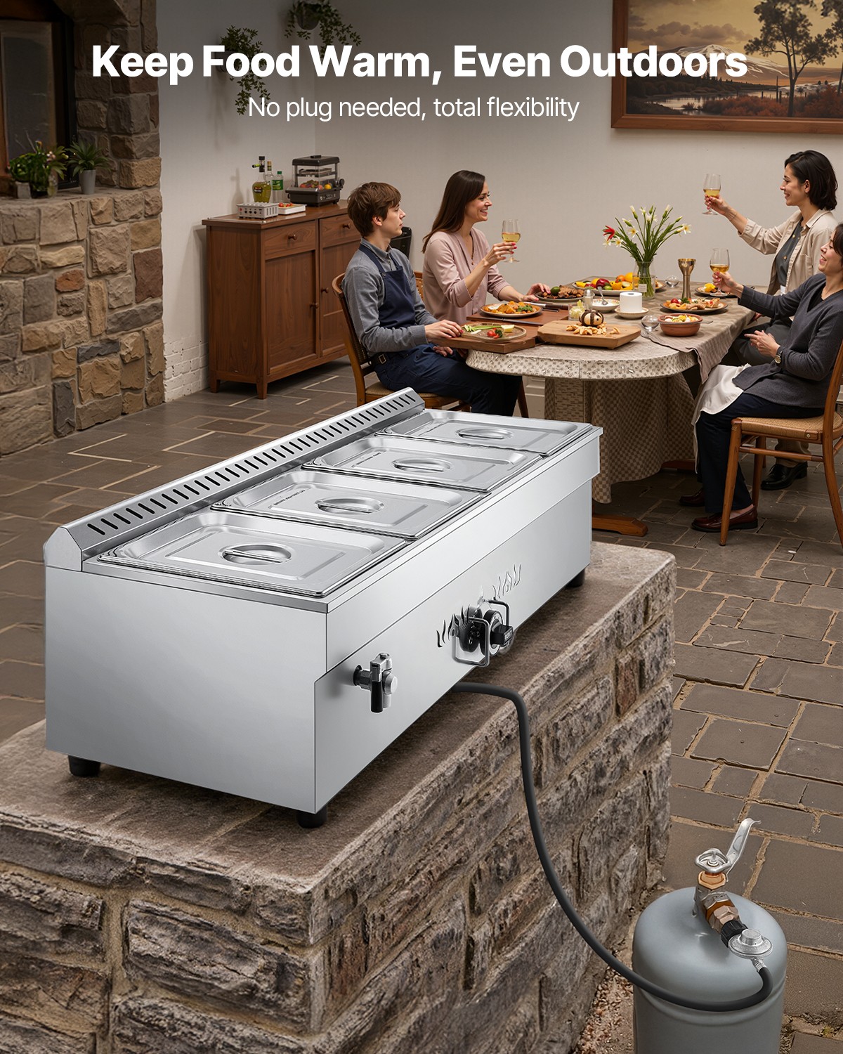 VEVOR Commercial Propane Steam Table 4-Pan Outdoor Food Warmer Stainless Steel