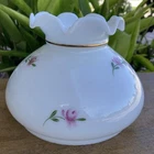 Vintage White Milk Glass Ruffled Painted Floral Lamp Shade 5 3/4" Fitter * XLNT!