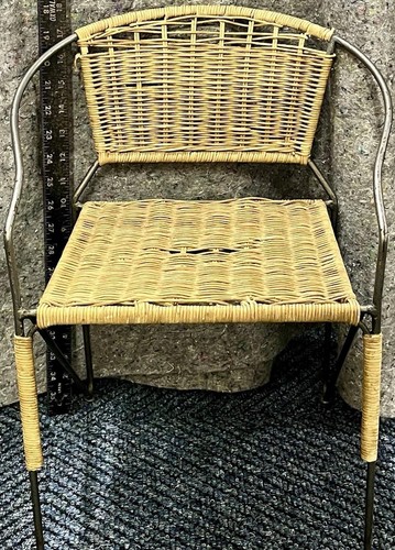 Vintage Iron Wicker Child’s Chair, Small, Rattan, H 18”/W 24”/D 25” Nursery Play