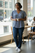 Cynthia Rowley Top Women's Plus blue Floral Short Sleeve Popover Blouse size 2X