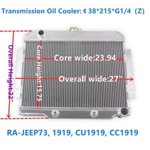 3 Row Aluminum Radiator For 1972-1986 Jeep CJ5 CJ6 CJ7 4.2L 5.0L AT ...