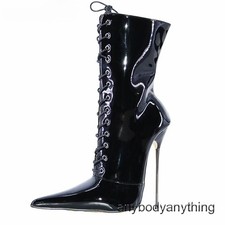 Women 14/16cm Stilettos Pointed Toe Mid-calf Ultra Thin Metal Heel Short Boots