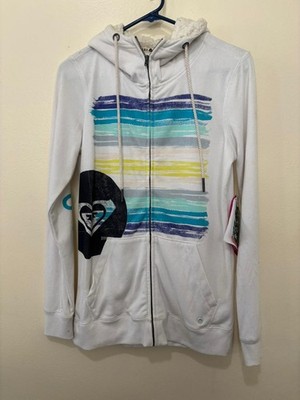 Roxy Women Ready To Start Hoodie Zipper Jacket Fleece Sweater VTG Girls Surf Sm 