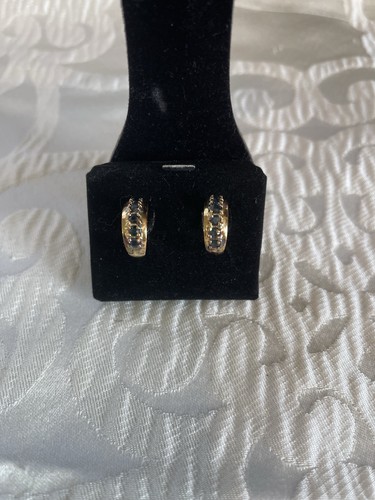 4.6g Ross Simons Gold Over 925 Silver W/ Blue Sapphire & Diamond Accent Earrings