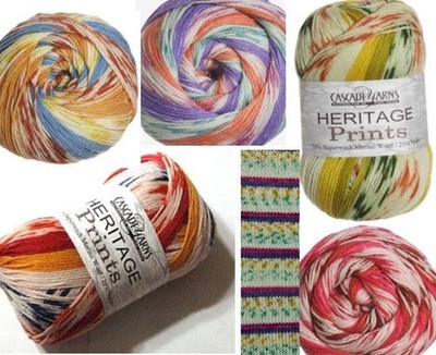 Cascade Yarns Heritage Prints Sock Yarn, Self-patterning, Multiple Colors