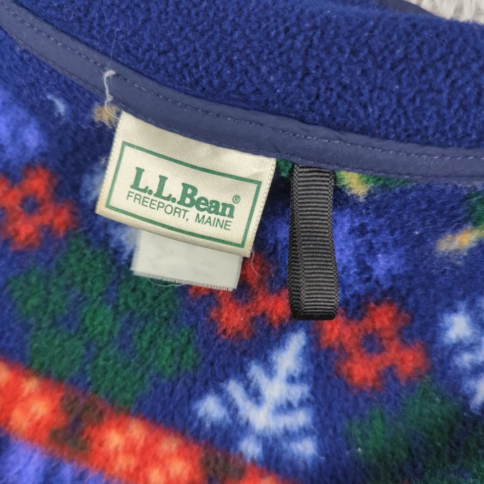 Vintage LL Bean Jacket Mens XL Blue AOP Fleece 1/4 Snap Christmas Peace on Earth - Image 3 of 4