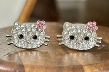 Hello Kitty Rhinestone Earrings Studs Clear And Pink Stones