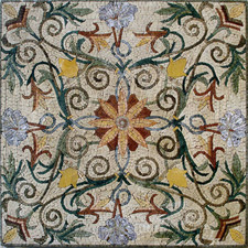 Floral Medallion Mosaic Tile: 32" Square Marble Inlay