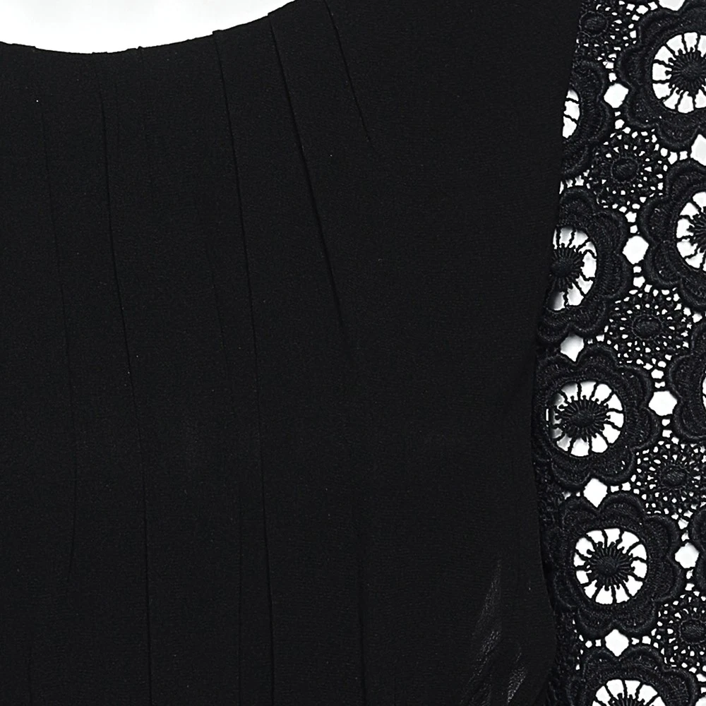 Abito midi Moschino economico e chic nero chiffon e manica in pizzo S