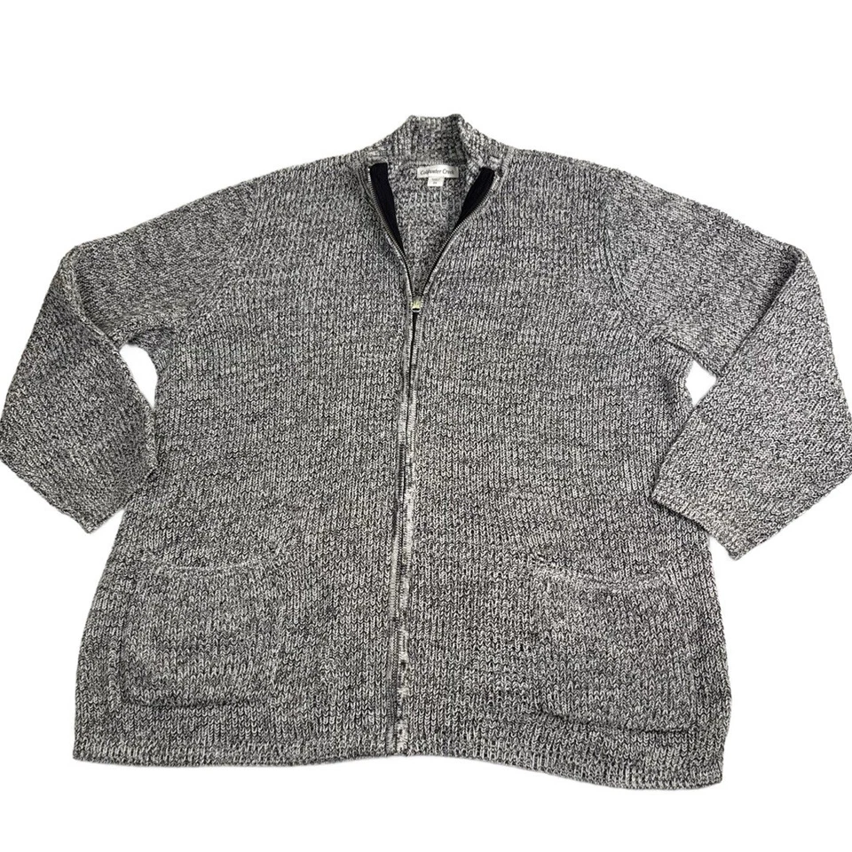 Suéter COLDWATER CREEK 2x Negro Blanco Algodón Mármol Cremallera Completa Cárdigan Bolsillos Foto 3 de 4