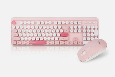 ABKO WKM01 Retro Wireless Keyboard & Mouse Combo Set [Pink]  Korean English