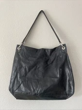 VTG Y2K HOBO INTERNATIONAL Black Leather Shoulder Bag Purse Top Zip Grunge Boho