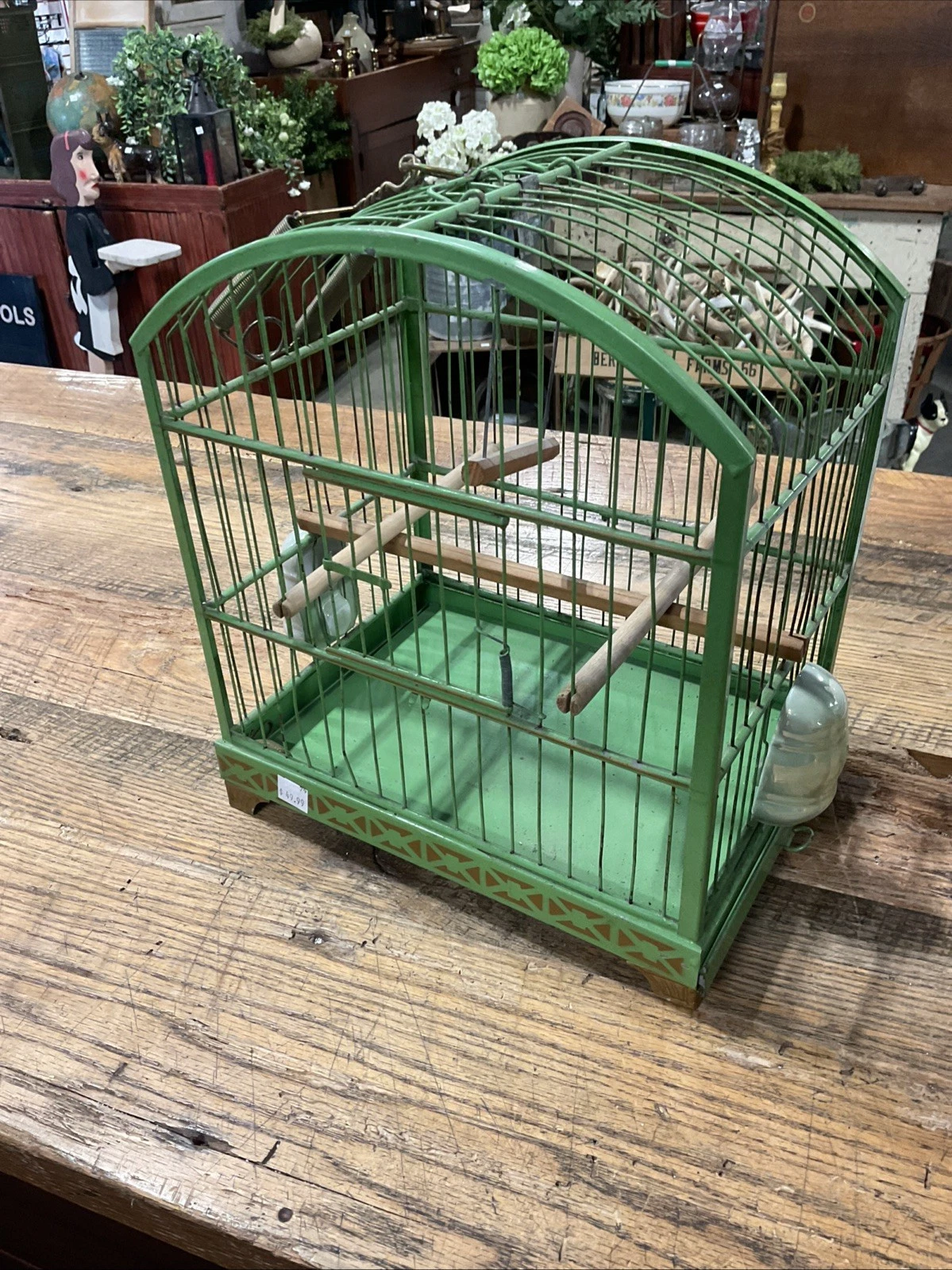 Vintage Metal Wrought Iron Bird Cage 11” W 8” D 12:5” H Cleaning Tray Perches