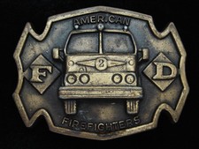 QC07128 VINTAGE 1970s AMERICAN FIREFIGHTERS COMMEMORATIVE BRASSTONE BUCKLE