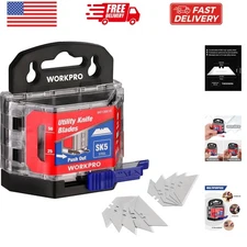 50-Pack Utility Knife Blades with Dispenser, SK5 Steel Box Cutter, Standard B...