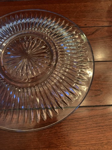 Plato de cena/plato de servir vintage de vidrio transparente con corte de diamante. "10"" de diámetro" - Imagen 9 de 10
