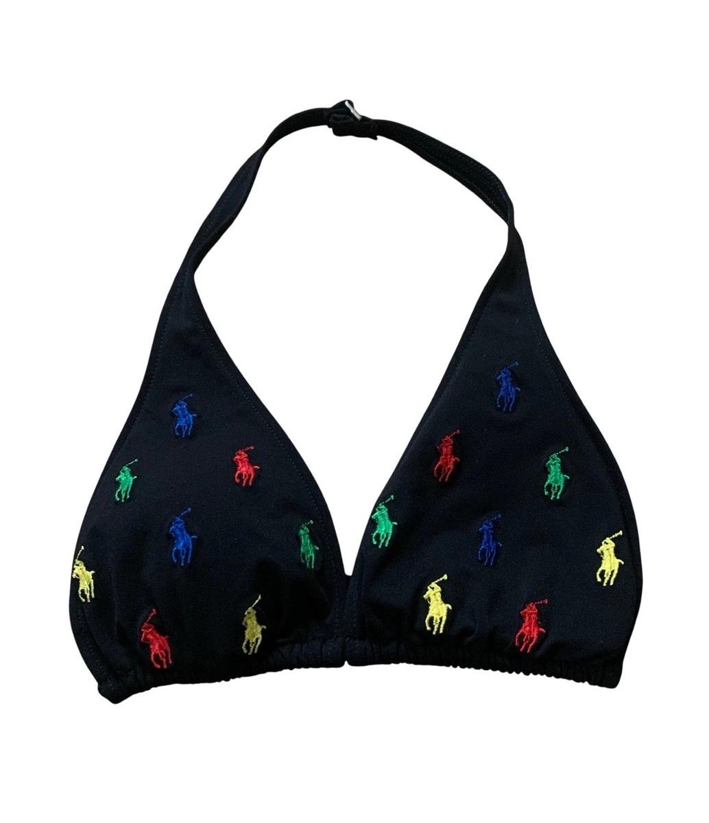 Vintage Ralph Lauren Embroidered Pony Black Triangle Bikini Top