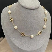 New Tory Burch Chain Pave Delicate 18K Gold Plated Brass Necklace with Tags