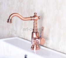 Antique Red Copper Deck Mount Bathroom Sink Swivel Mixer Tap Vanity Basin Faucet
