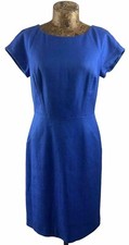 J. CREW DRESS 6 BLUE Textured Woven Short Sleeves Sheath Stretchy Midi NEW £86