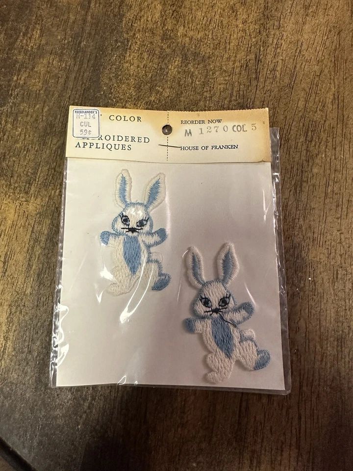 Vintage Pair of Blue Bunnies Embroidered Appliqués- House of Franken - Image 3 of 3