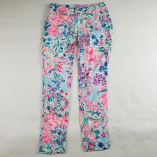Lilly Pulitzer Alina Pant Women 0 Slim Blue Pink Floral Ankle Serene Blue Gypsea