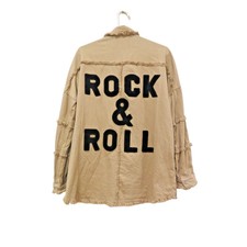 Elan Women’s Distressed Frayed Fringed Rock & Roll Jacket Stone Size S