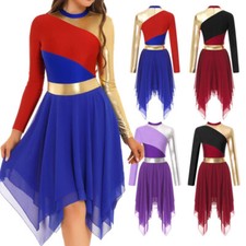 Women Liturgical Praise Dance Dress Color Block Lyrical Church Dancewear