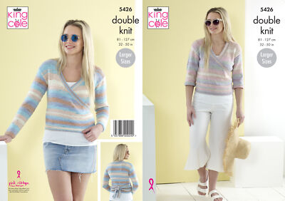 Womens Wrap Cardigans Long or 3/4 Sleeves Double Knitting Pattern King Cole 5426