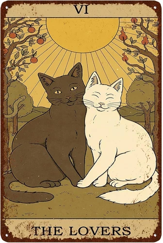 Vintage Black White Cat Sign Retro Tarot Card Sign Poster Wall Tin Metal Signs
