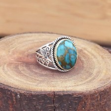 Copper Turquoise Ring, 925 Sterling Silver, Gemstone Ring, Handmade Silver Ring