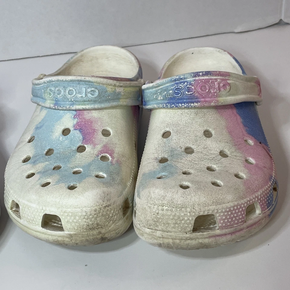Niños Crocs Mármol Tie-Dye Pastel Amarillo/Verde Púrpura Azul Talla Junior 3 4 Logo Foto 2 de 4