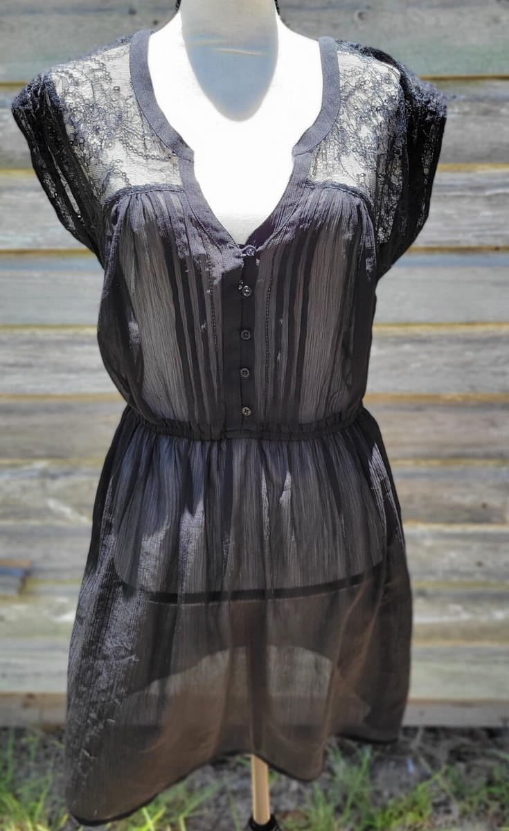 american eagle black lace dress Outfitters Sheer Cover Up Sz. M DIY Pottery Barn Knock-Off Destinations:Destinations Sheer lace construction/Satin slip Size:28-REG